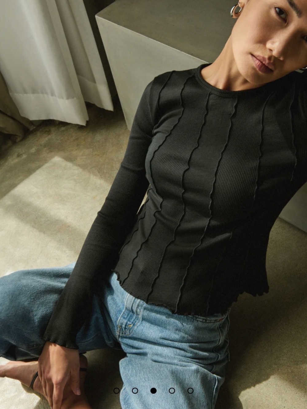 Nation Ltd NICO Long Sleeve Ribbed Shirt - Black - Size M